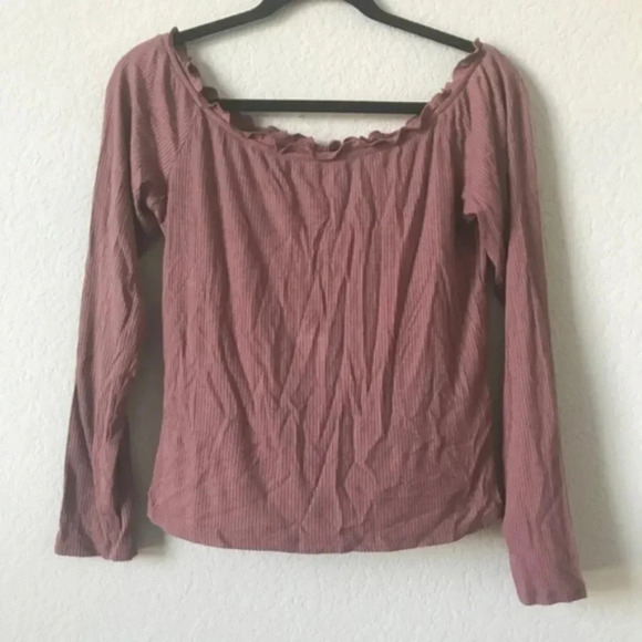 Aeropostale Mauve Pink Crop Ruffle Shirt - Picture 1 of 4
